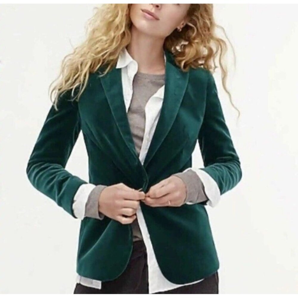 J.Crew Parke Blazer in Old Forest Green Cotton Velvet Jacket Size: 2